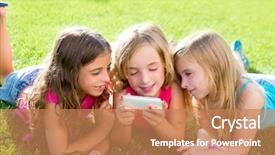  Presentation with mobile games - Presentation featuring group playing internet with mobile background and a coral colored foreground