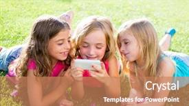  Presentation with mobile games - Audience pleasing slides consisting of group playing internet with mobile backdrop and a coral colored foreground