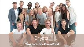  Presentation with team group - Cool new PPT layouts with group-portrait-of-a-team backdrop and a coral colored foreground