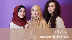  Presentation with islam ramadan - Slides featuring group-portrait-of-beautiful-muslim background and a coral colored foreground