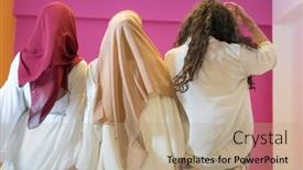  Presentation with muslim women - Presentation theme featuring group-portrait-of-beautiful-muslim background and a  colored foreground