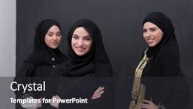  Presentation with muslim women - Slide set consisting of group-portrait-of-beautiful-muslim background and a dark gray colored foreground
