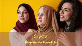  Presentation with muslim women - Presentation design with group-portrait-of-beautiful-muslim background and a red colored foreground