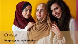  Presentation with muslim women - Presentation consisting of group-portrait-of-beautiful-muslim background and a coral colored foreground