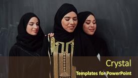  Presentation with muslim women - Presentation theme with group-portrait-of-beautiful-muslim background and a tawny brown colored foreground