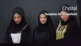  Presentation with muslim women - Presentation theme consisting of group-portrait-of-beautiful-muslim background and a dark gray colored foreground