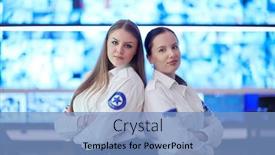  Presentation with female security - Cool new slide set with group-portrait-of-female-security backdrop and a light blue colored foreground