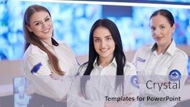  Presentation with female security - Amazing presentation theme having group-portrait-of-female-security backdrop and a light blue colored foreground