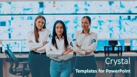  Presentation with female security - Theme with group-portrait-of-female-security background and a ocean colored foreground