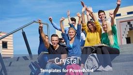  Presentation with steps - Colorful PPT theme enhanced with group portrait of happy students outside in front of school sitting on steps have fun backdrop and a ocean colored foreground