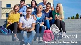  Presentation with students - Theme enhanced with group-portrait-of-happy-students background and a ocean colored foreground