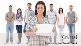  Presentation with young happy people smiling - Slides with group-portrait-of-happy-young background and a soft green colored foreground