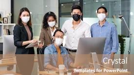  Presentation with social worker - Theme having group-portrait-of-interracial-business background and a coral colored foreground