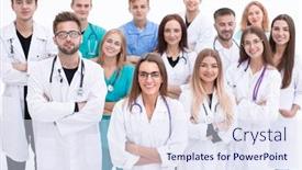  Presentation with professionalism - Audience pleasing presentation theme consisting of group-portrait-of-medical-center backdrop and a sky blue colored foreground