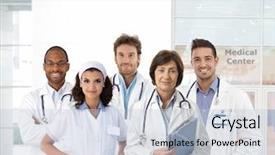  Presentation with portrait of medical professionals - Presentation theme with group portrait of medical staff background and a light blue colored foreground