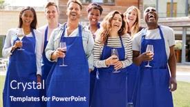  Presentation with women - Audience pleasing slide deck consisting of group-portrait-of-men backdrop and a navy blue colored foreground