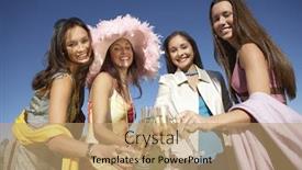  Presentation with flutes - Amazing presentation theme having group portrait of multiethnic women toasting champagne flutes backdrop and a coral colored foreground