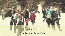  Presentation with business competition - Slide deck enhanced with group portrait of young happy business people after a competition posing with finished snowman while enjoying snowy winter day with snowflakes around them during a team building in the mountain forest background and a soft green colored foreground