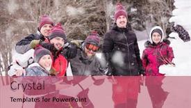  Presentation with business competition - Audience pleasing PPT theme consisting of group portrait of young happy business people after a competition posing with finished snowman while enjoying snowy winter day with snowflakes around them during a team building in the mountain forest backdrop and a coral colored foreground