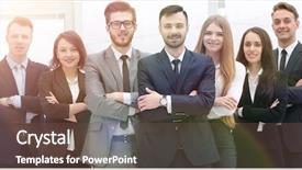  Presentation with team group - Presentation theme consisting of reliability management - group portrait project managers background and a tawny brown colored foreground