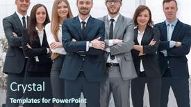  Presentation with team group - PPT layouts featuring group-portrait-project-managers background and a tawny brown colored foreground