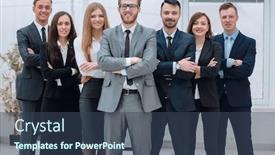  Presentation with team group - Colorful presentation theme enhanced with group-portrait-project-managers backdrop and a ocean colored foreground