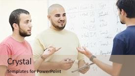  Presentation with students on campus - Cool new slide set with group presentation - arabic students posing at campus backdrop and a  colored foreground