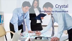  Presentation with team working together - Audience pleasing PPT theme consisting of group projects - business team working on their backdrop and a sky blue colored foreground