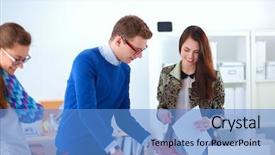  Presentation with young business people - Cool new PPT layouts with group projects - young business people working backdrop and a  colored foreground