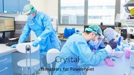  Presentation with vaccine - Cool new slide set with group-scientists-research backdrop and a light blue colored foreground