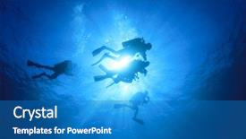  Presentation with scuba diving - Audience pleasing slides consisting of group scuba divers diving underwater in sea silhouette and sun backdrop and a teal colored foreground