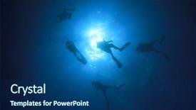  Presentation with scuba diving - Cool new PPT theme with group scuba divers diving underwater in sea silhouette and sun backdrop and a ocean colored foreground