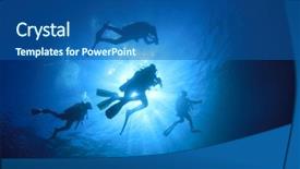  Presentation with scuba diving - Slides enhanced with group scuba divers diving underwater in sea silhouette and sun background and a ocean colored foreground