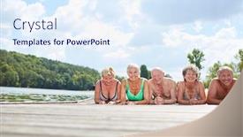  Presentation with seniors - Audience pleasing theme consisting of group-seniors-as-pensioners backdrop and a sky blue colored foreground