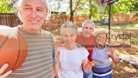  Presentation with team group - PPT layouts enhanced with group-seniors-as-vital-retirees background and a coral colored foreground