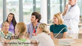  Presentation with professor - Slides consisting of group session - medicine students with professor background and a coral colored foreground