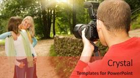  Presentation with photo show - PPT theme enhanced with group session - outdoors photo shoot background and a red colored foreground