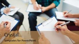  Presentation with ideas - PPT theme having group session - writing down ideas background and a coral colored foreground