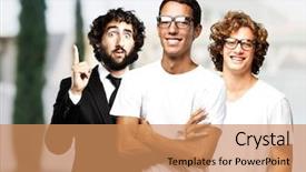  Presentation with abstract - Beautiful PPT theme featuring group smiling against a abstract backdrop and a coral colored foreground