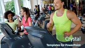  Presentation with running treadmill - Audience pleasing PPT layouts consisting of group sports - man running on a treadmill backdrop and a ocean colored foreground