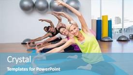  Presentation with fit and cute - Audience pleasing theme consisting of group sports - portrait of happy fit woman backdrop and a teal colored foreground