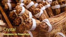  Presentation with ginseng - Amazing PPT layouts having group-stacks-of-traditional-chinese backdrop and a tawny brown colored foreground