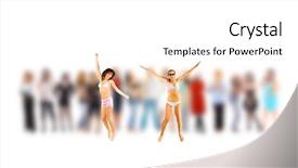  Presentation with standing out in the crowd - PPT theme featuring group stick figures - business isolated to stand background and a white colored foreground