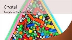  Presentation with triangle - Audience pleasing PPT theme consisting of group stick figures - colorful candies in shape backdrop and a  colored foreground