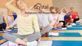  Presentation with pilates - Presentation theme having group stretching in pilates class background and a coral colored foreground