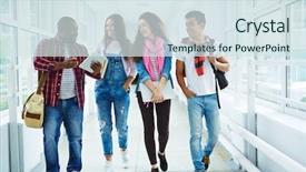  Presentation with college diversity - Amazing presentation theme having group students - chatting in college backdrop and a sky blue colored foreground