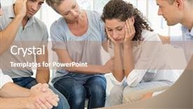  Presentation with group therapy - Presentation design with group therapy in session sitting background and a coral colored foreground