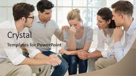  Presentation with group therapy - PPT theme with group therapy in session sitting background and a coral colored foreground