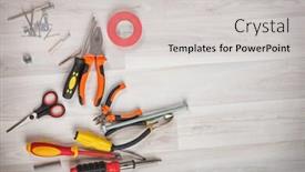  Presentation with tools - Theme consisting of group-tools-on-wooden-background background and a light gray colored foreground