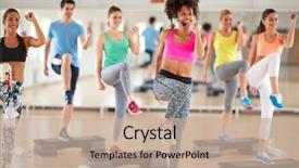  Presentation with lead - Colorful theme enhanced with group training in fitness center backdrop and a coral colored foreground